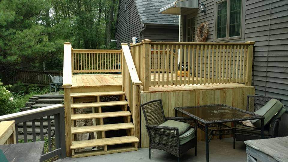 After — deck stairs and outdoor living space in Sutton, MA After — deck stairs and outdoor living space in Sutton, MA