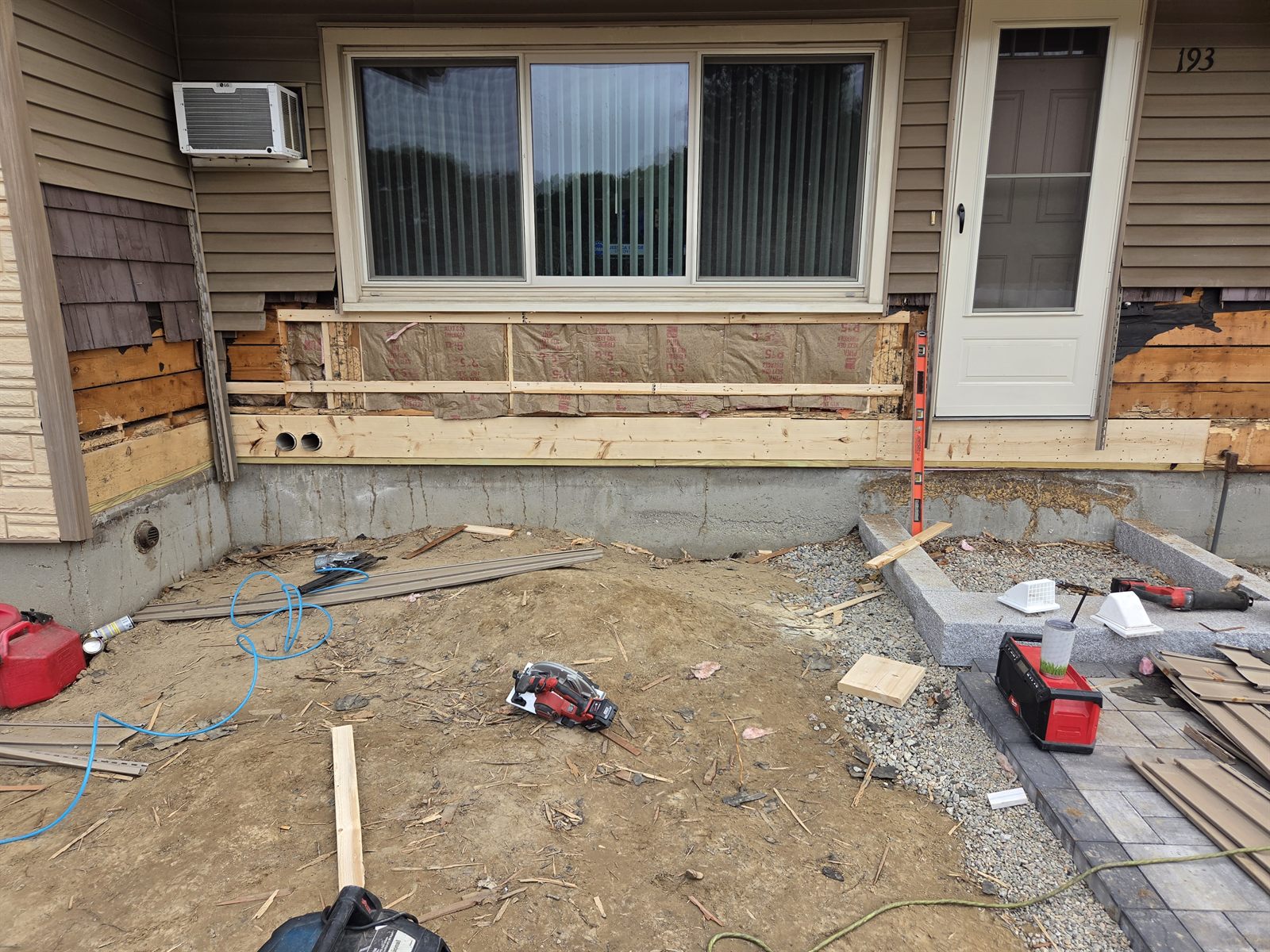 Before — framed exterior wall repair under a window in Sutton, MA Before — framed exterior wall repair under a window in Sutton, MA