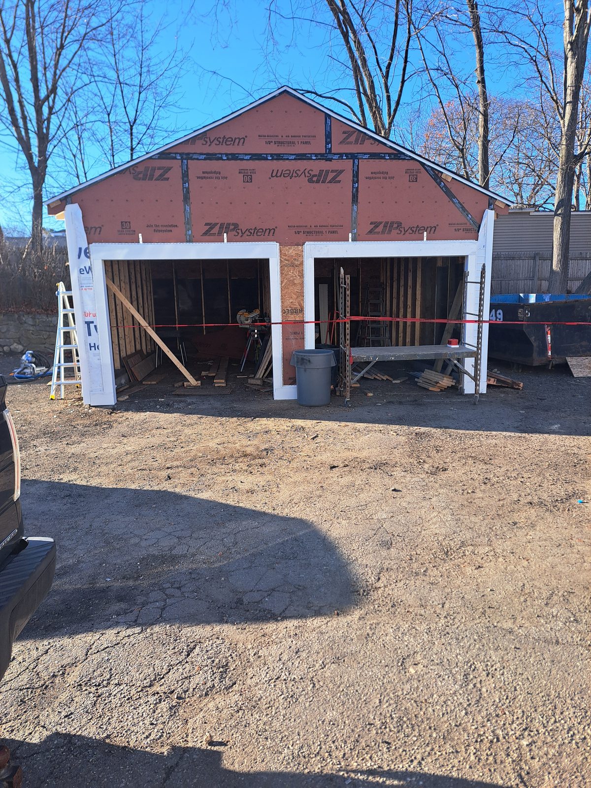 After — two-bay garage ZIP System sheathing in Sutton, MA After — two-bay garage ZIP System sheathing in Sutton, MA