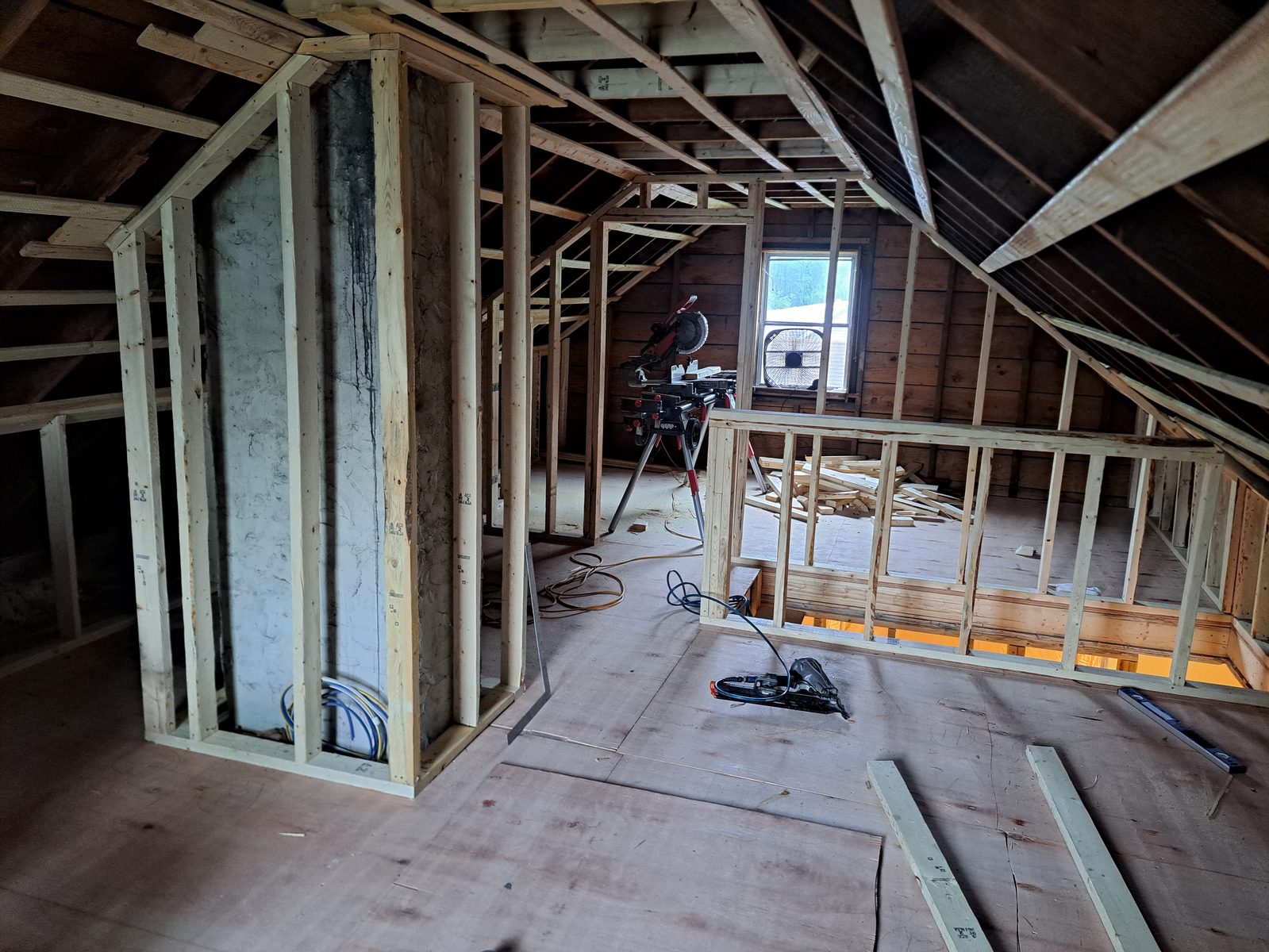 Before — attic wall studs during interior remodeling in Sutton, MA Before — attic wall studs during interior remodeling in Sutton, MA