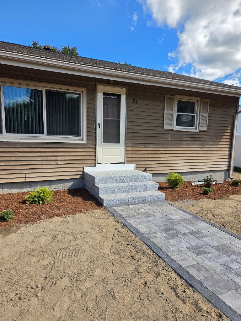 Before — siding and granite steps at a side entry in Sutton, MA Before — siding and granite steps at a side entry in Sutton, MA